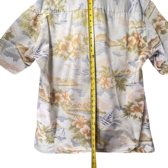 Vtg Pierre Cardin Mens Hawaiian Button Up Shirt L Cotton Floral Sailboat Tropics - Picture 10 of 10